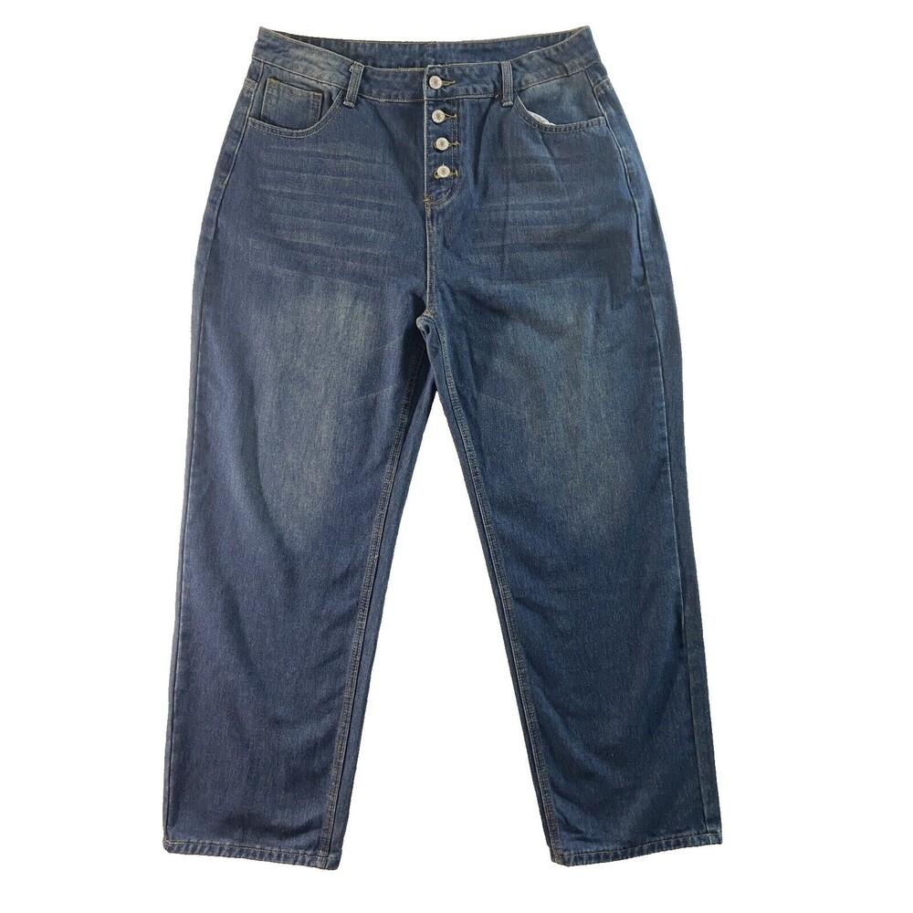 Unbranded  Jeans Womens Plus Size 2X  Medium Wash  Button Fly  Wide Leg Baggy
